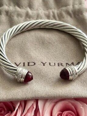 David Yurman Garnet Diamond 7MM Cable Cuff Bracelet